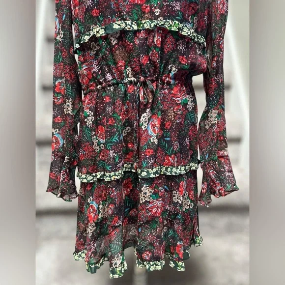 Anthropologie Scotch & Soda Leopard & Lillies Floral Long Sleeve Mini Dress Chic - Picture 4 of 16